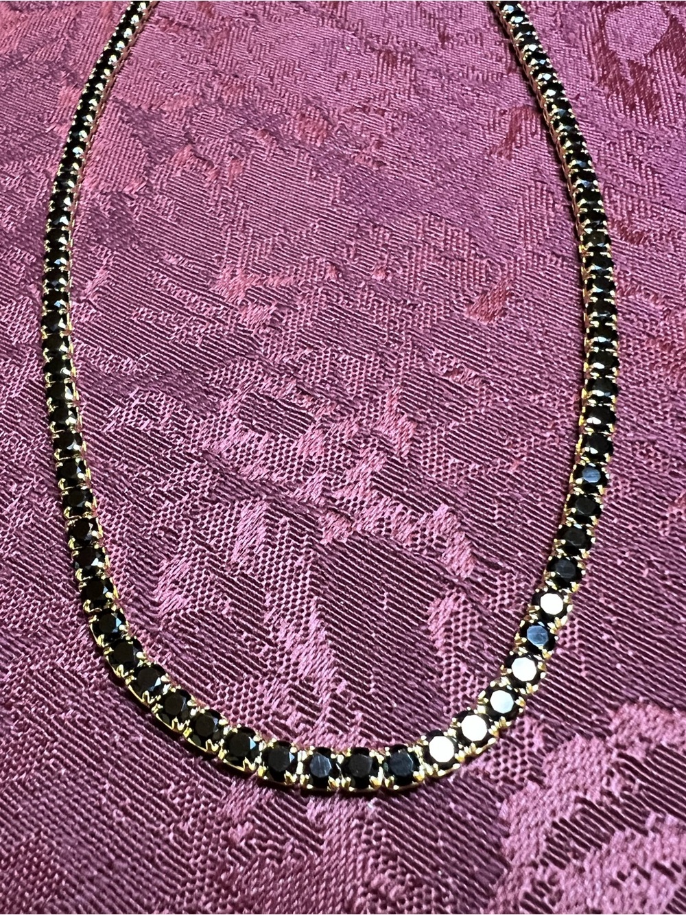 Elegant Black Rhinestone Tennis Gold Necklace with secure clasp 17.5”